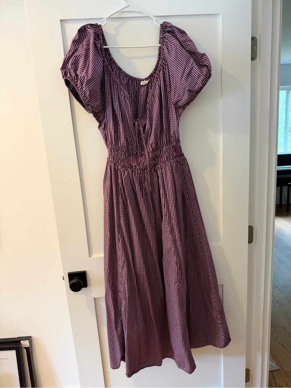 GAP Purple Gingham Puff-Sleeve Midi Dress